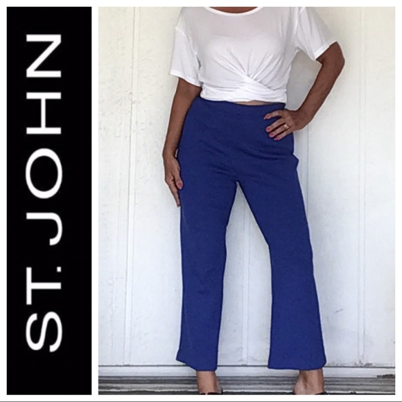 ST. JOHN BLUE WIDE LEG SANTANA KNIT PANTS SIZE 6 - Picture 1 of 8